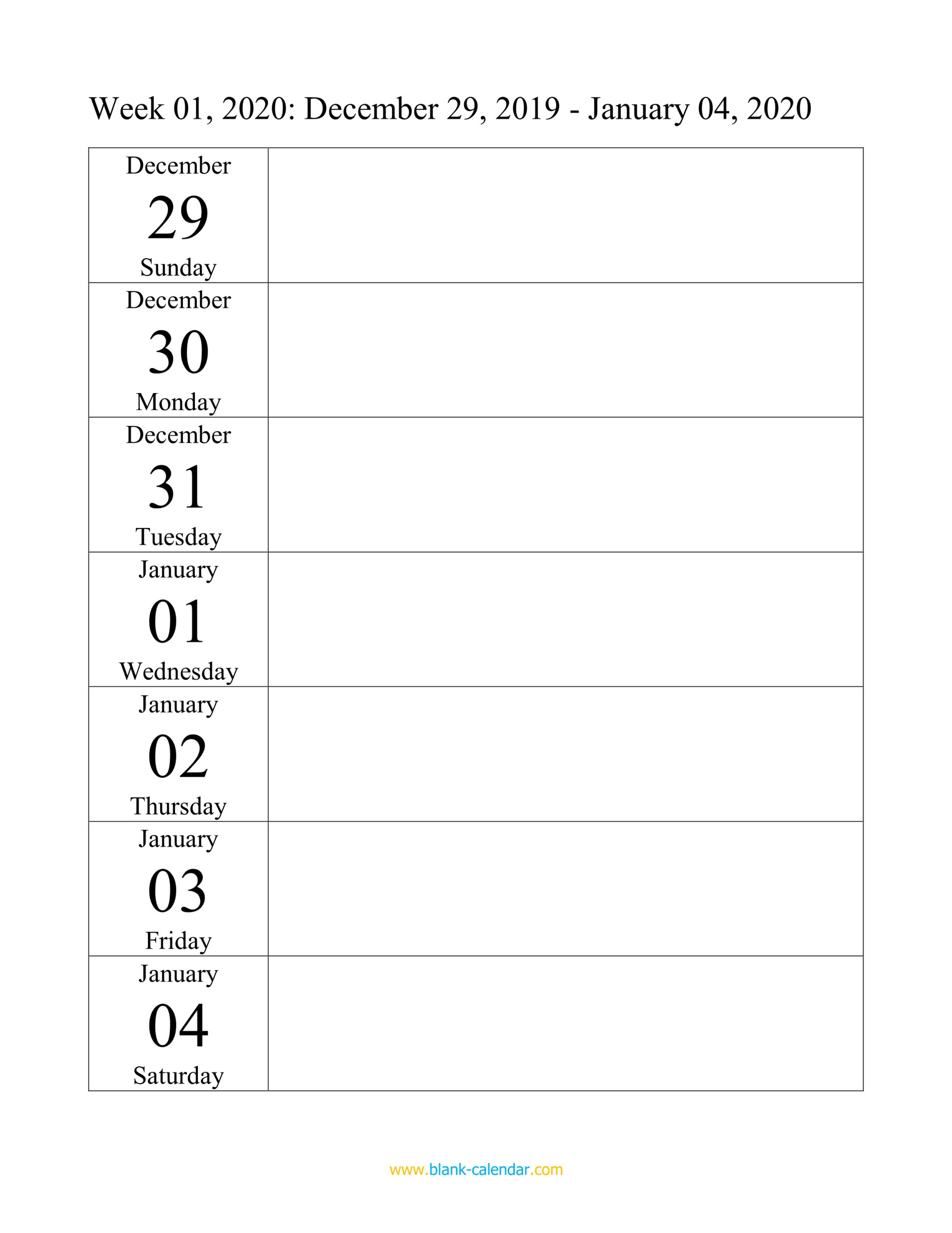 Weekly Calendar 2020 (Word, Excel, Pdf) inside Printable Weekly Calendar With Times