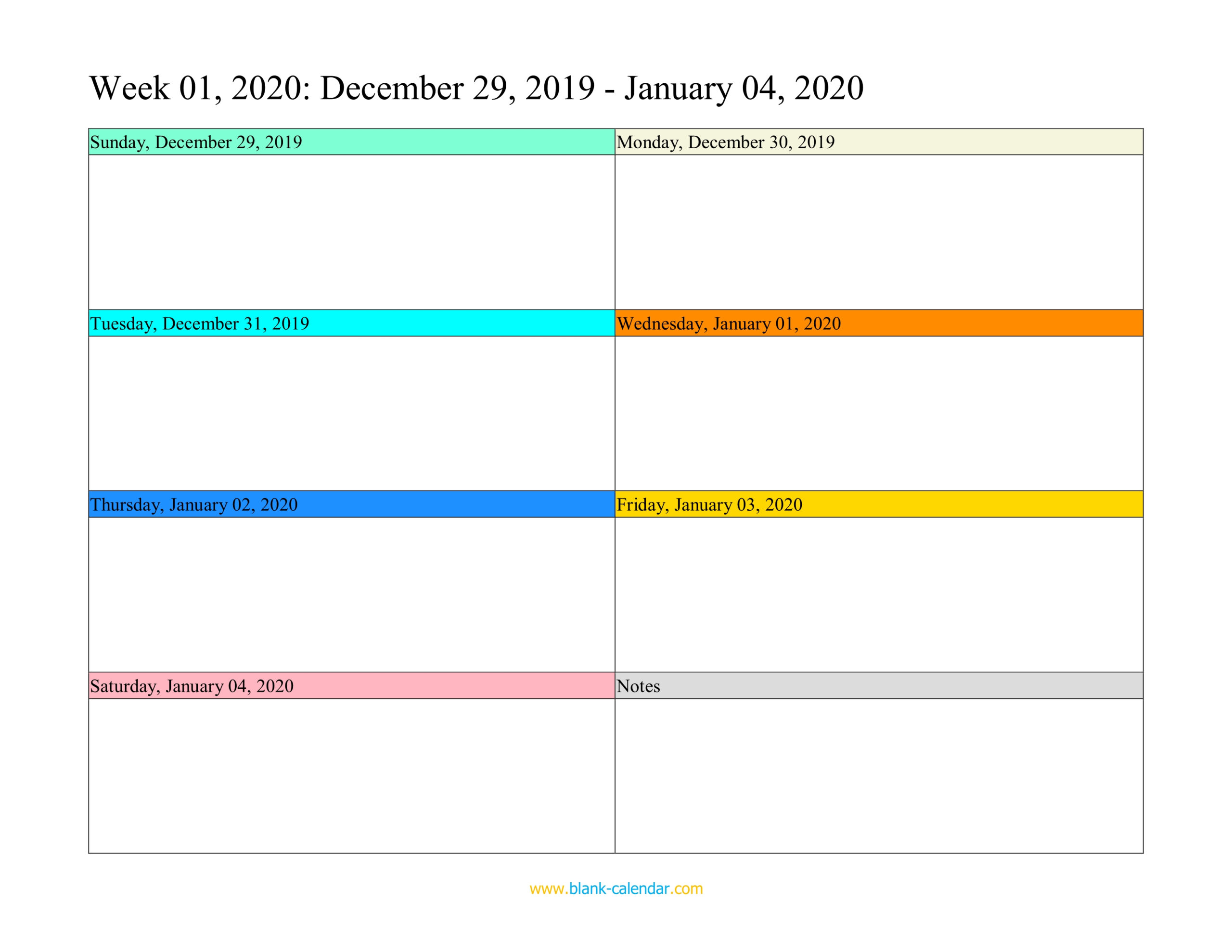 Weekly Calendar 2020 (Word, Excel, Pdf) throughout Blank Calendar Word Template