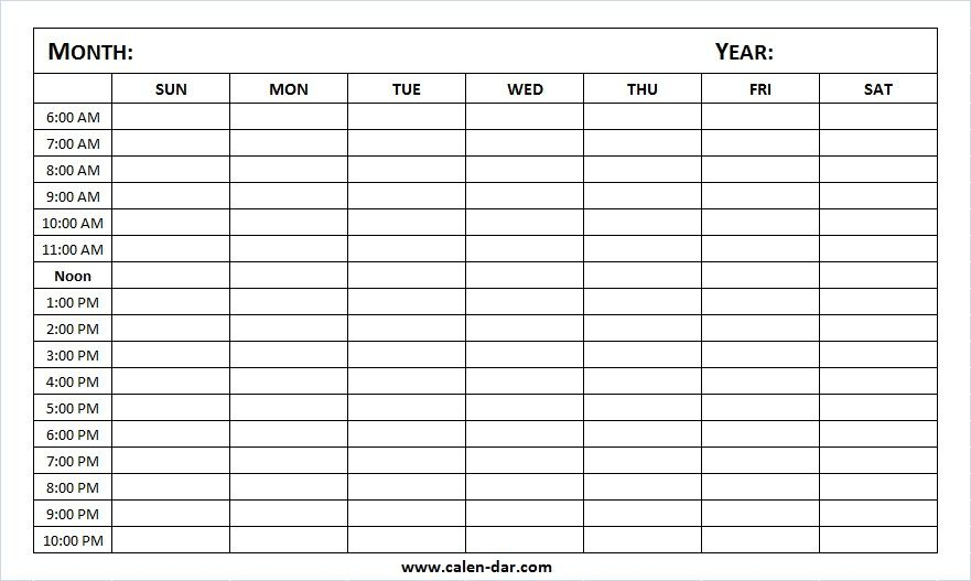 Weekly Calendar Blank Printable With Hours (Time Slots within Printable Daily Calendar With Time Slots