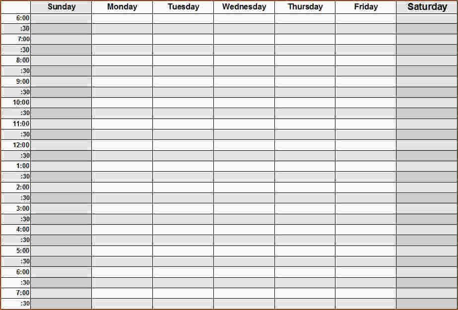 Weekly Calendar By Hour Printable Week Calendar with 16 Week Calendar Template