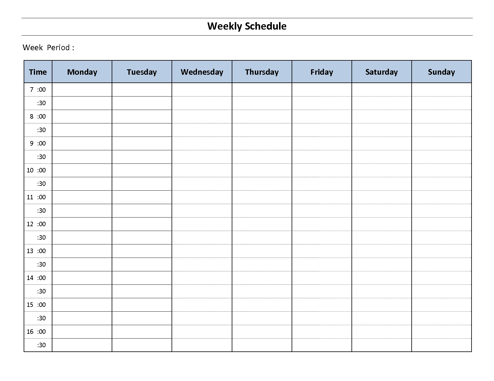 Weekly Calendar With Time Slots Template | Calendar for Weekly Planner With Time Slots Printable