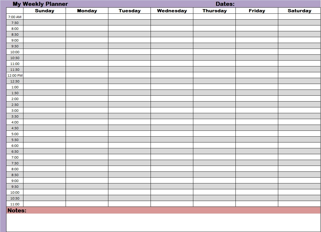 Weekly Hourly Planner | Template Business within Printable Day Calendar With Time Slots