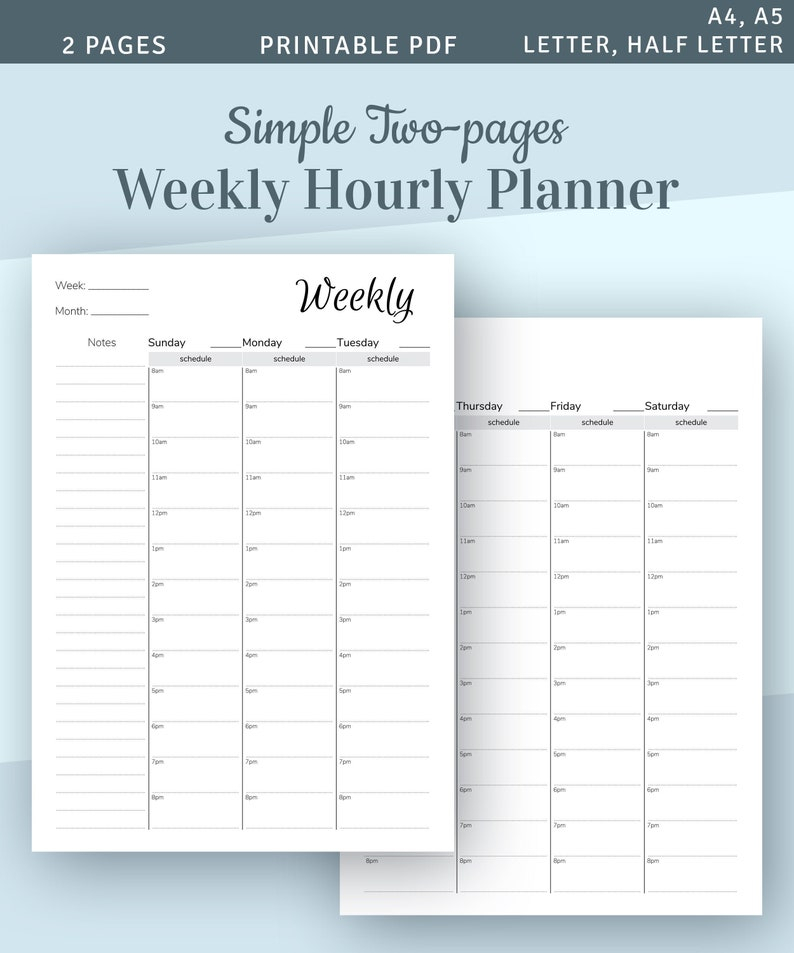 Weekly Hourly Planner Template Twopages Weekly Schedule with Weekly Hourly Planner Pdf