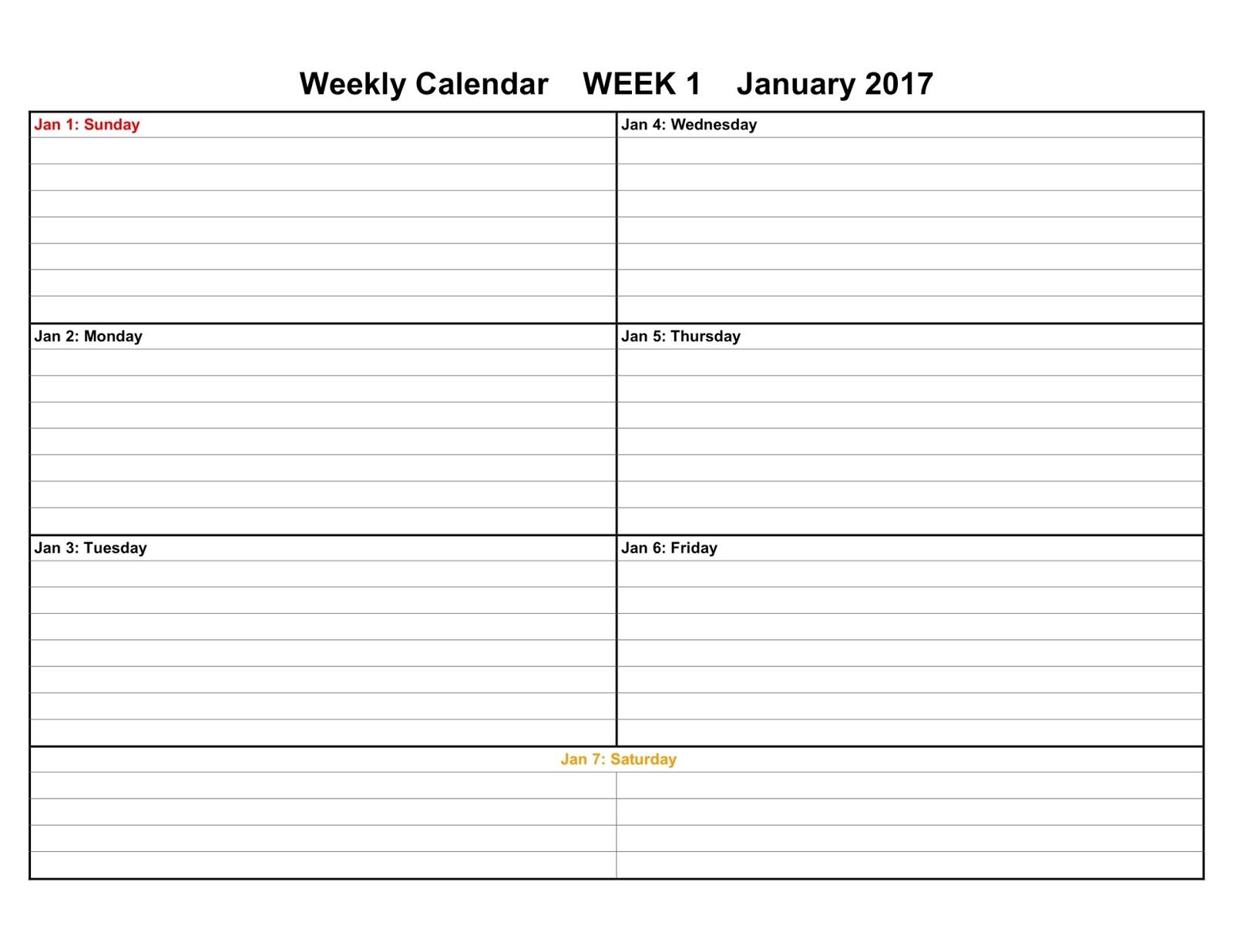 Weekly Printable Calendars inside One Week Blank Calendar