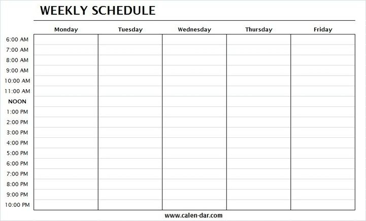 Weekly Schedule Template Monday Friday With Times | One within One Week Calendar Template