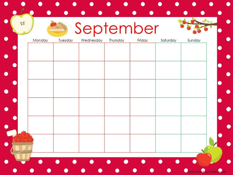 12 Printable Blank Themed Monthly Calendars. Preschool And for Blank Calendar For Kindergarten To Fill In