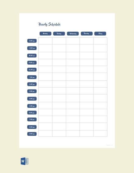 15+ Hourly Schedule Examples, Templates In Word, Pages throughout Blank Hourly Calendar