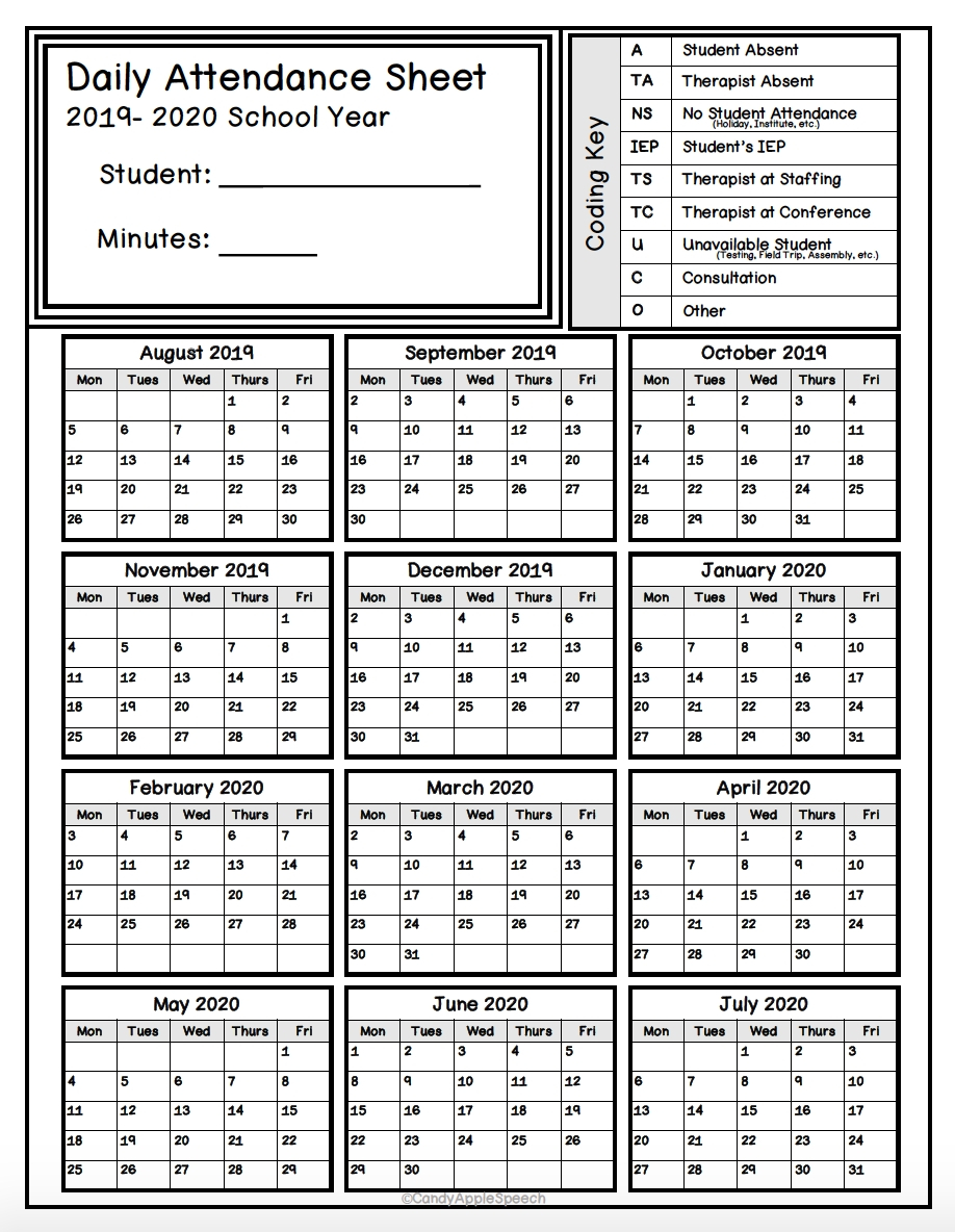 2020 Employee Attendance Calendar Free  Calendar in Employee Attendance Calendar