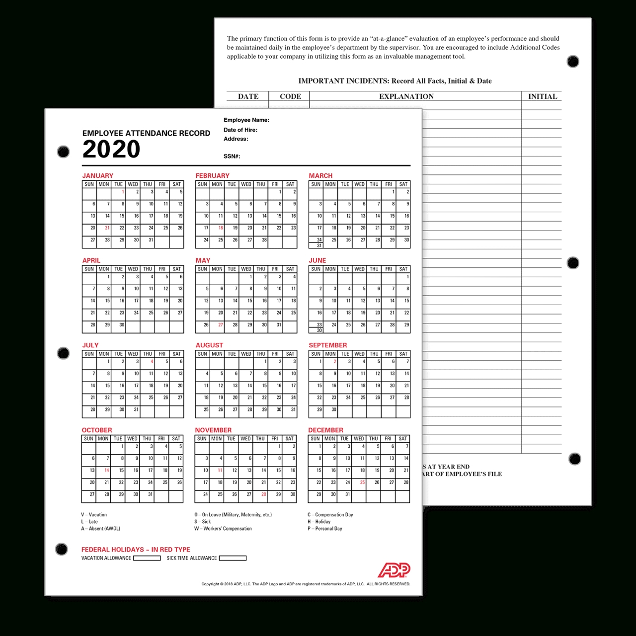 2020 Employee Attendance Calendar Free  Calendar with regard to Employee Attendance Calendar