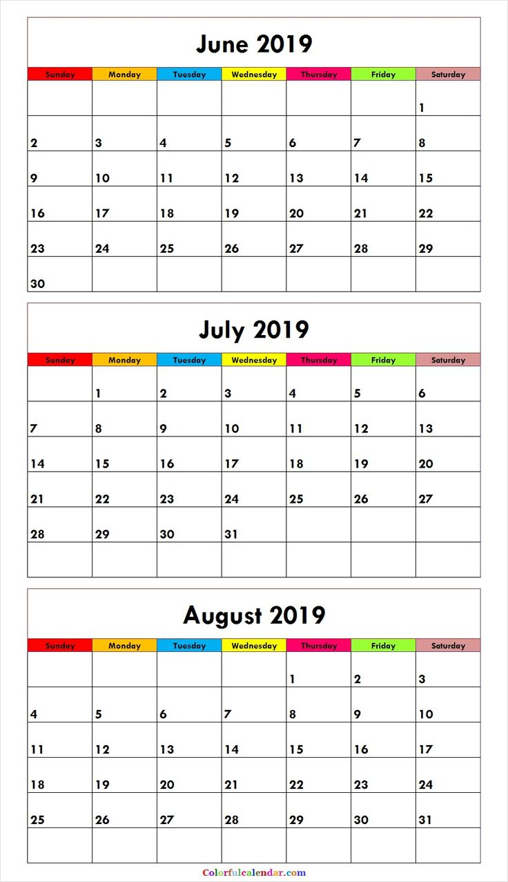 3 Month June July August 2019 Calendar Green | Calendar with regard to 3 Month Blank Calendar