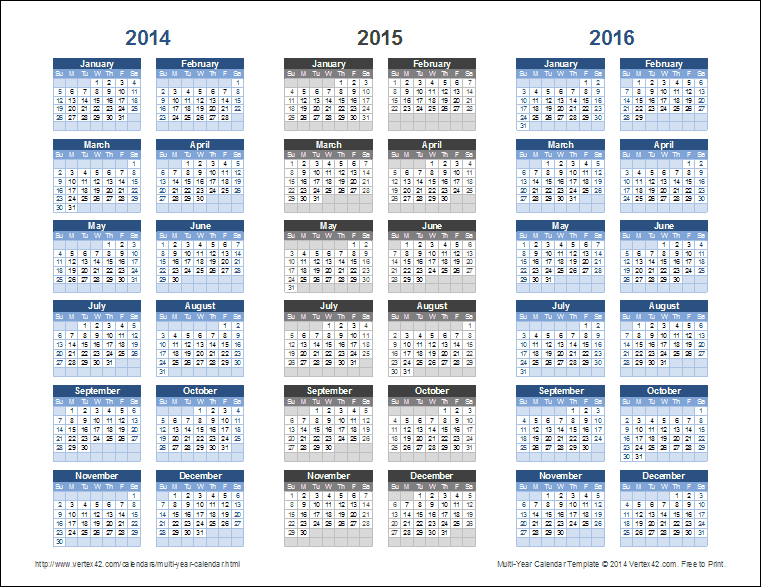 3Year Calendar Template For Excel with regard to Excel 3 Month Calendar