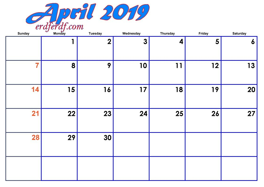 4 April Blank 2019 Calendar By Month | 2019 Calendar intended for 4 Month Calendar Printable