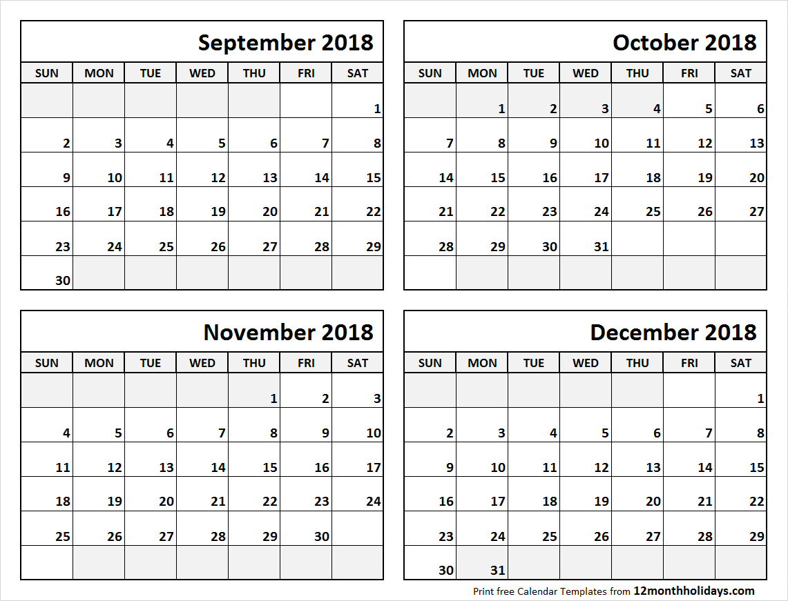 4 Month Blank Calendar Printable | Example Calendar Printable for Blank 4 Month Calendar