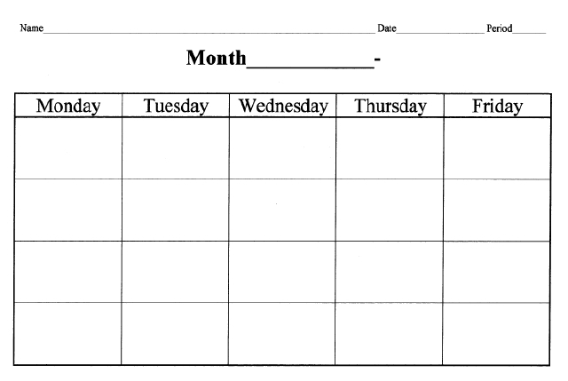 4 Week Blank Calendar Template :Free Calendar Template in 4 Month Calendar Printable