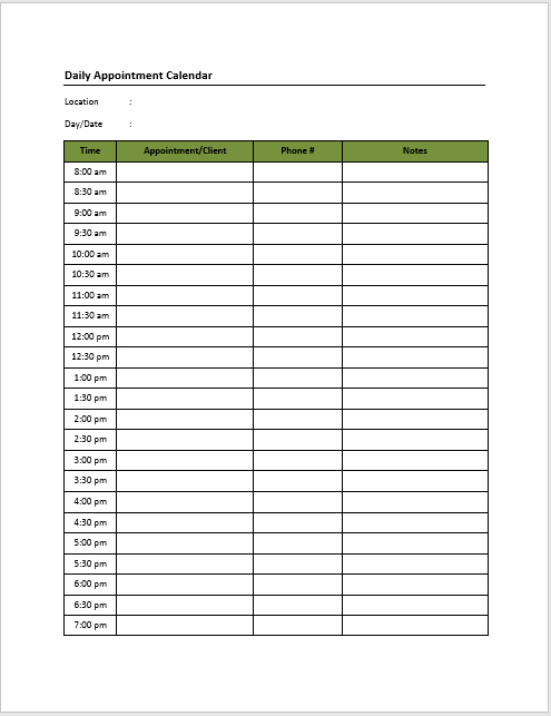 Appointment Book Template  Printable Schedule Template throughout Printable Weekly Appointment Planner