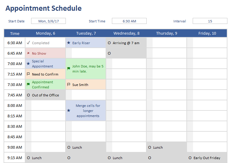 Appointment Schedule Excel Template | Weekly Schedule intended for Printable Weekly Appointment Planner