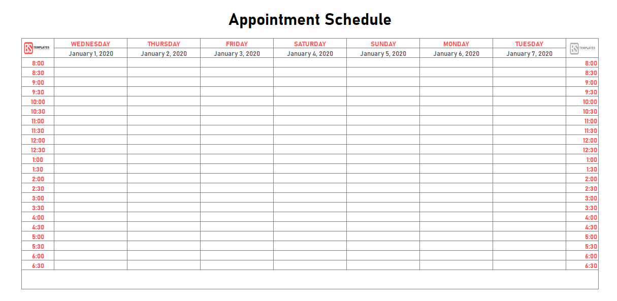 Appointment Schedule Template For Excel  Daily | Weekly within Printable Weekly Appointment Planner