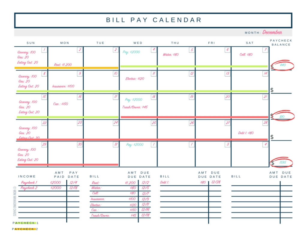 Bill Pay Calendar 2021 | Calendar Template Printable regarding Bills Calendar Printable