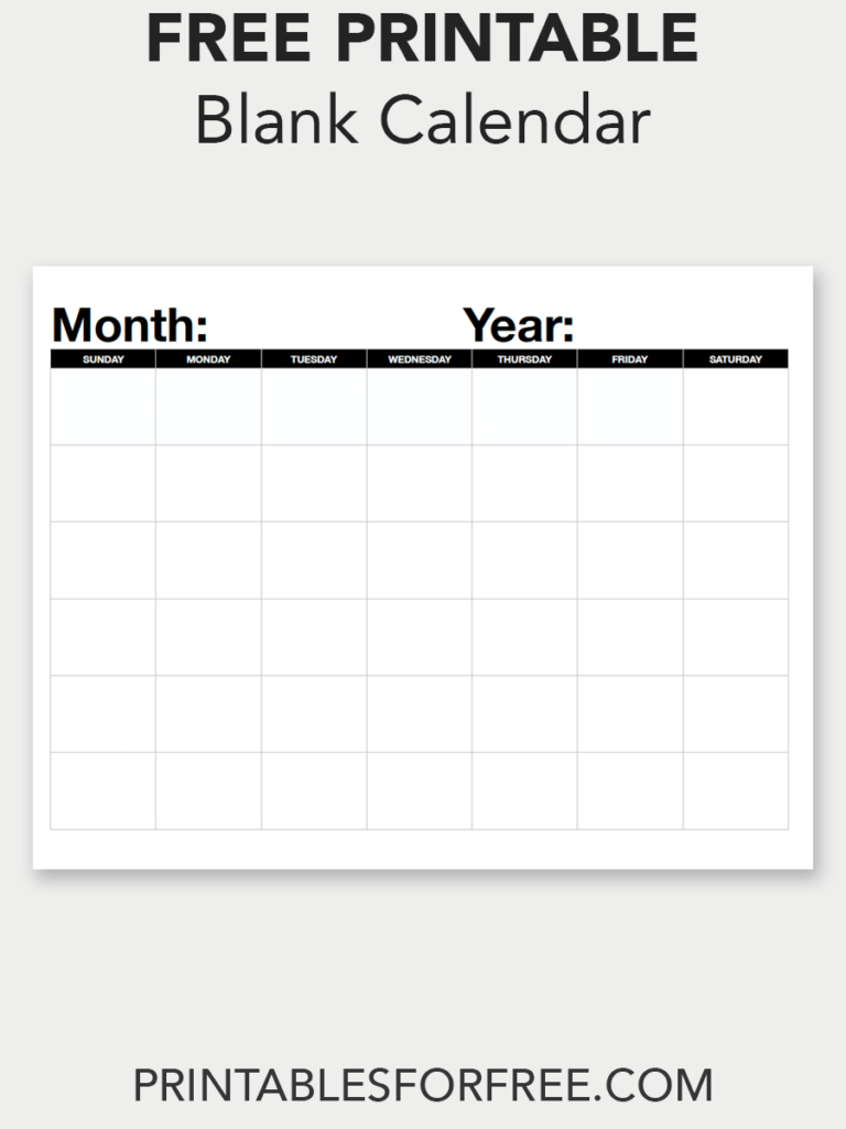 Blank Calendar (Monthly  Sunday Start)  Printables For pertaining to Fill In Calendar Template