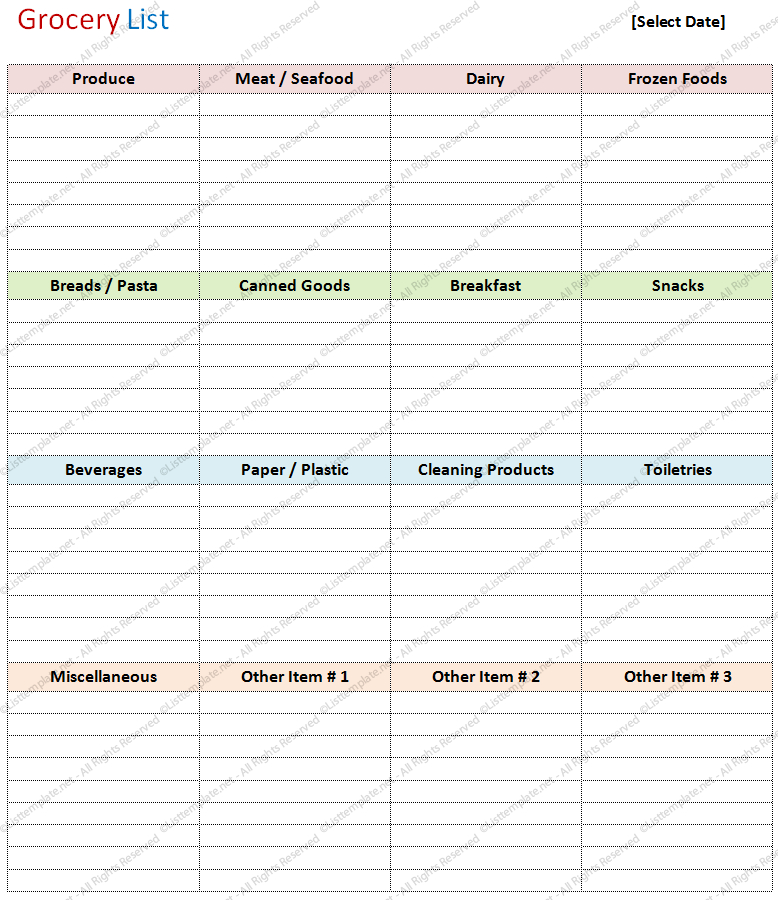 Blank Grocery List Template (Basic Format) | Grocery List with Printable Blank Shopping List