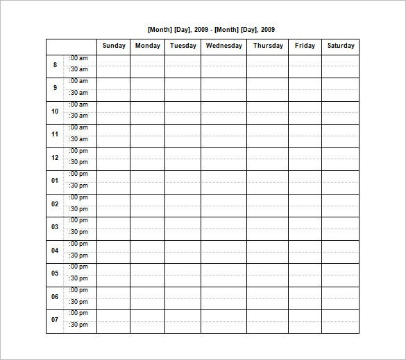 Blank Schedule Template  23+ Free Word, Excel, Pdf Format with Hourly Calendar Pdf