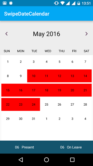 Custom Calendar Date Range Swipe Selection Android  Stack with Date Range Picker Android