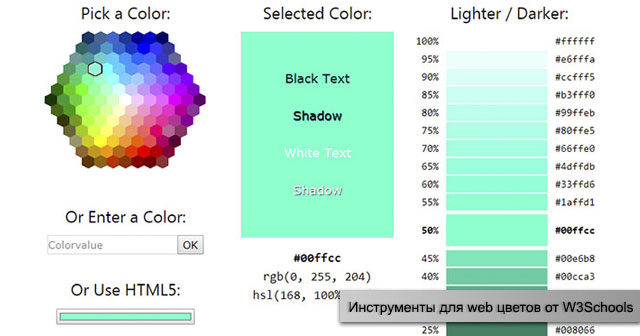 Вебцвета На W3Schools: Коды, Палитры, Таблицы Цветов И Теория inside W3Schools Html Colour Picker