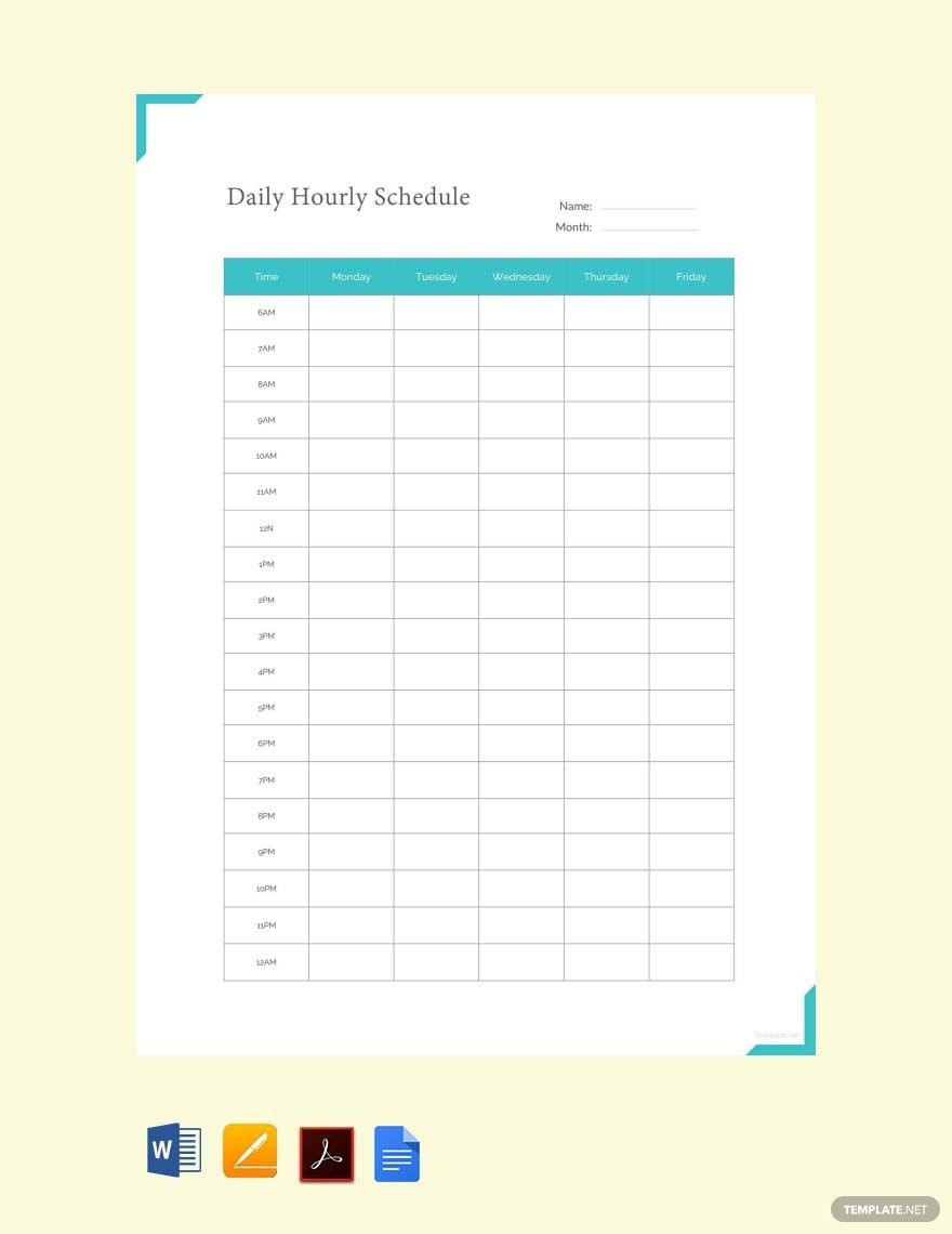 Daily Hourly Schedule Example Template [Free Pdf]  Word with regard to Free Hourly Planner Pdf