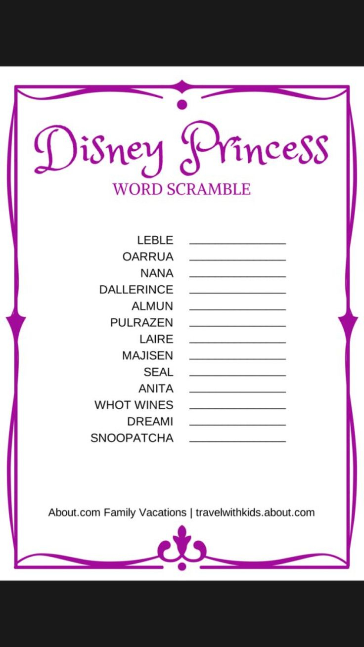 Disney Princess Word Scramble #Disney #Princess #Kids # throughout Princess Word Search Printable