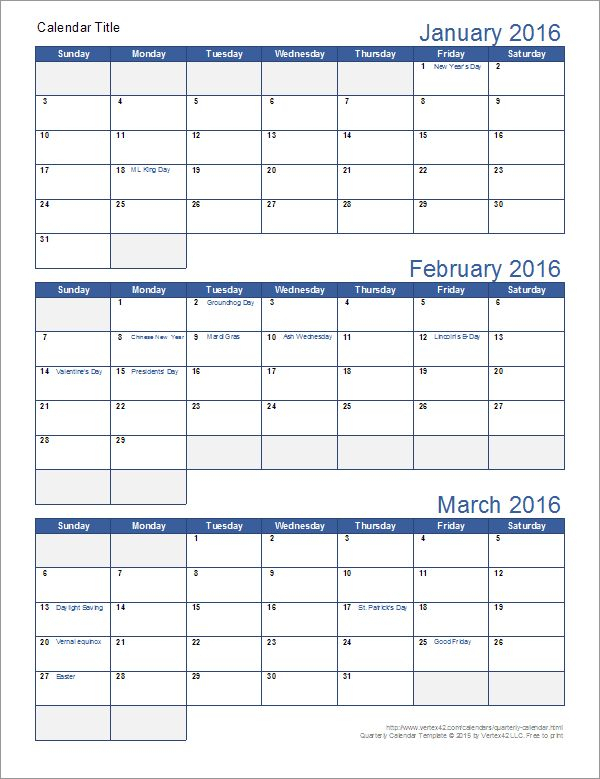 Download A Free Printable Quarterly Calendar Template For with 3 Month Blank Calendar