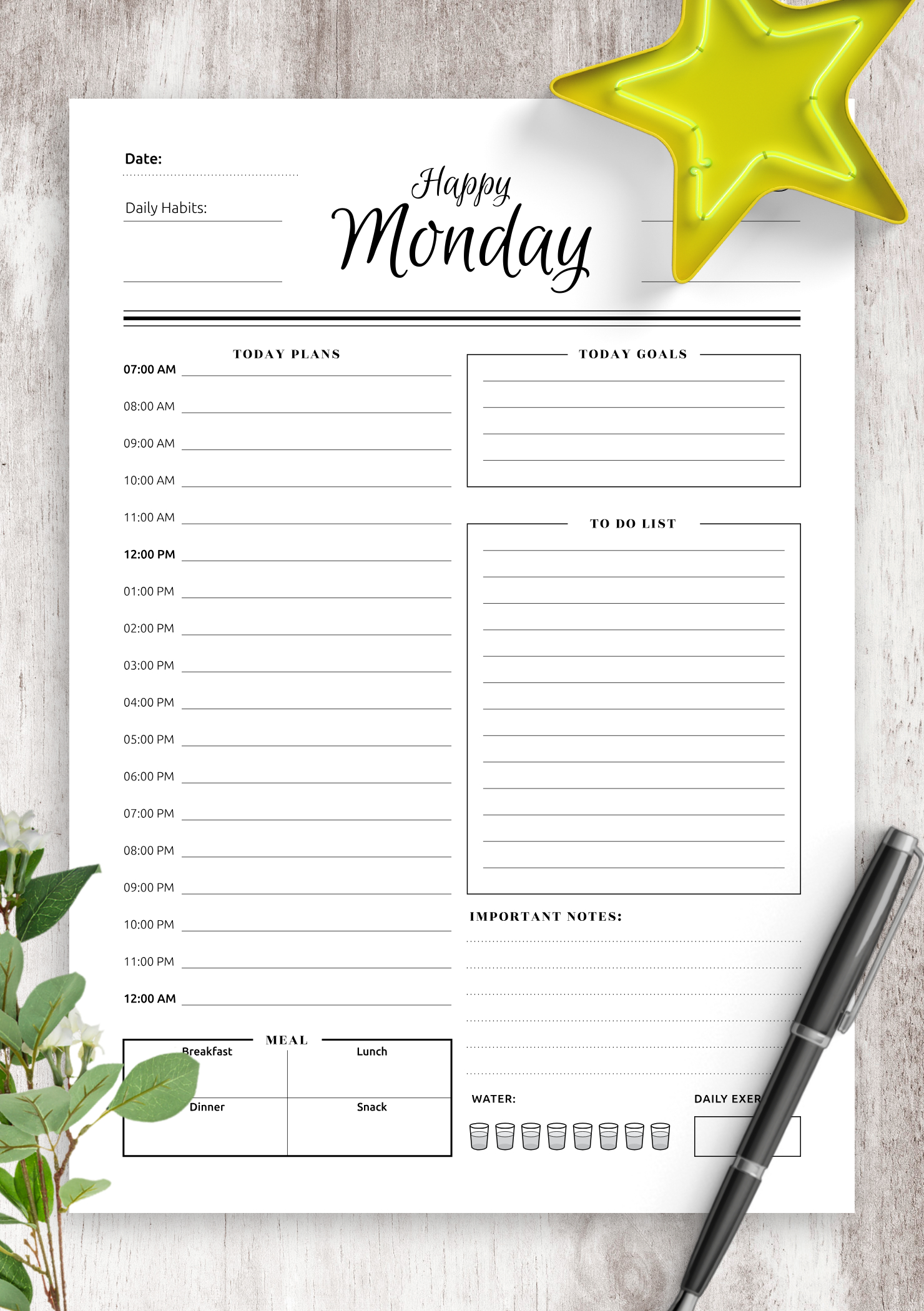 Download Printable 7 Happy Days Planner Template Pdf with Free Hourly Planner Pdf