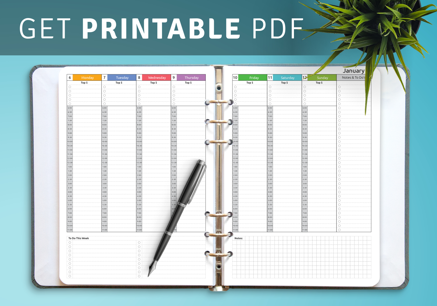 Download Printable Colored Weekly Hourly Planner Dated Pdf regarding Hourly Planner Template