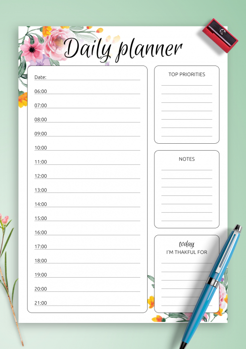 Download Printable Daily Hourly Planner With Flowers Pdf for Weekly Hourly Planner Printable