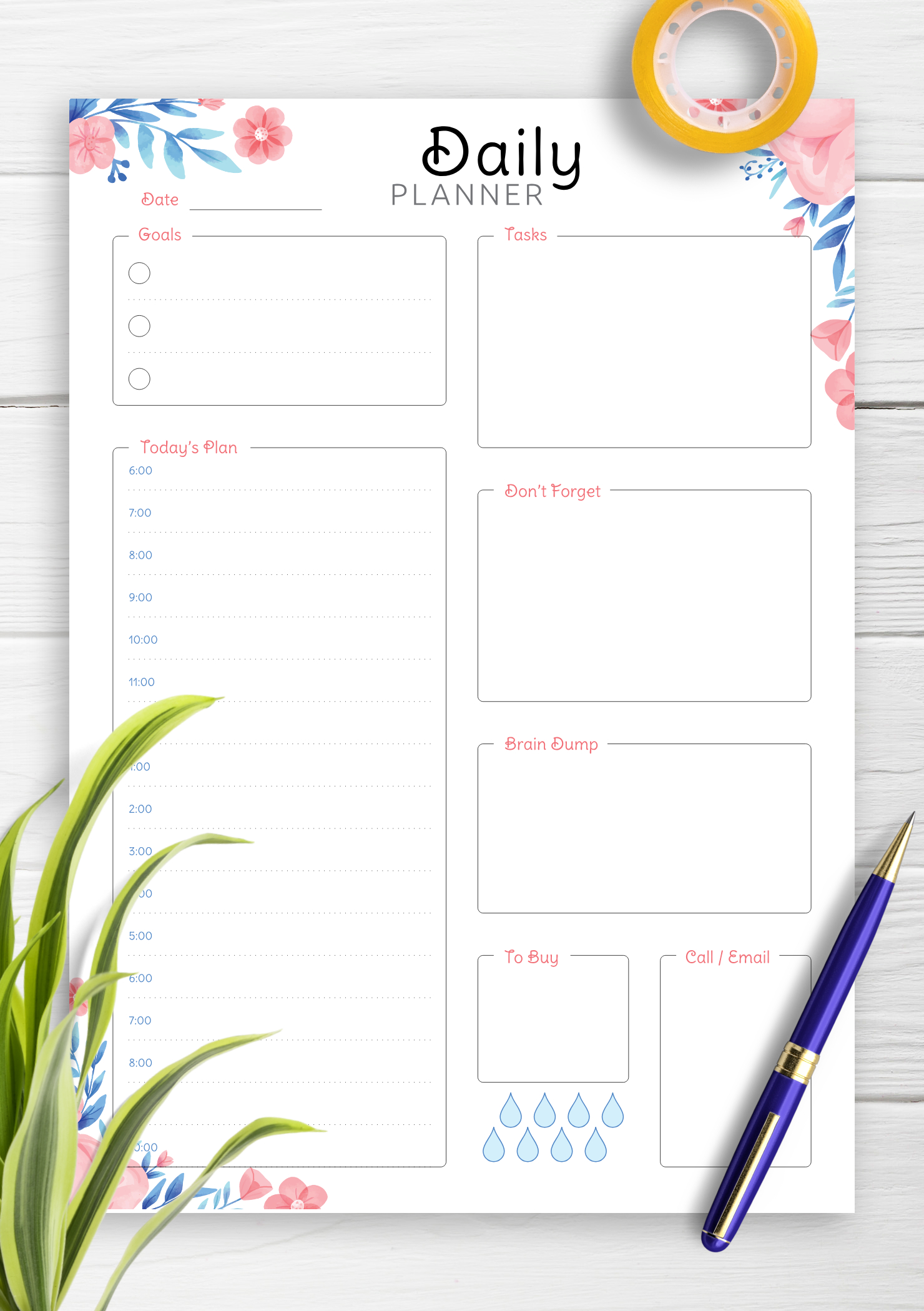 Download Printable Hourly Planner With Daily Tasks &amp; Goals Pdf with Hourly Planner Template