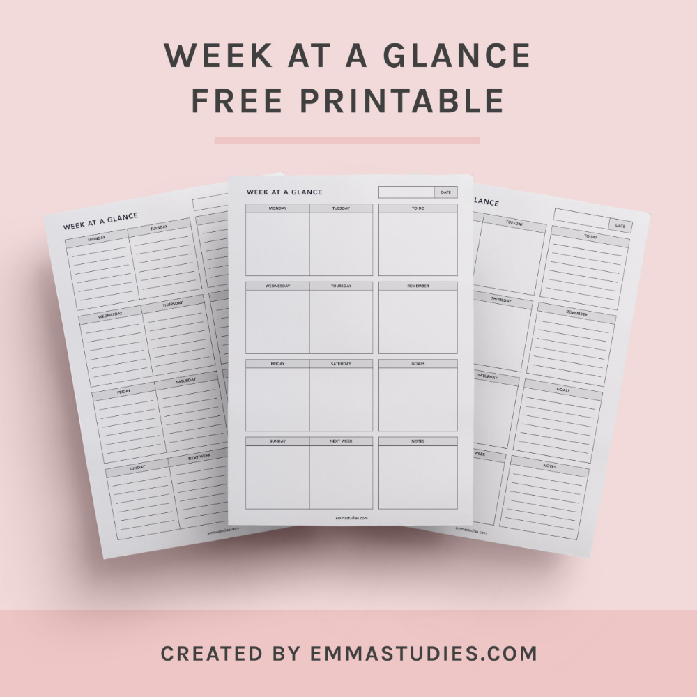 Emma&#039;S Studyblr | Week At A Glance Printable, Weekly with Emma Studyblr Printables