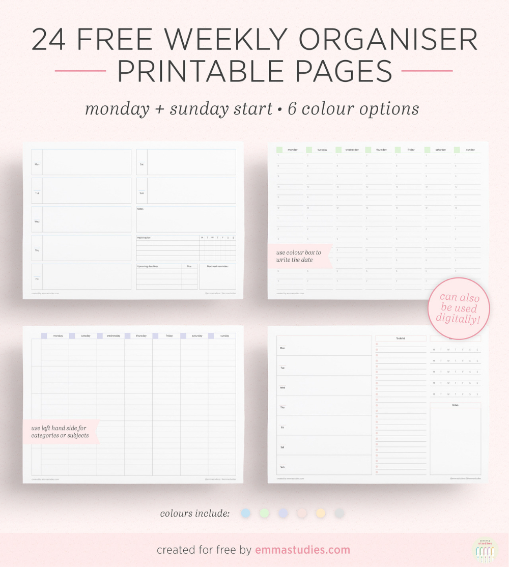 Emma&#039;S Studyblr | Weekly Planner Template, Study Planner with regard to Emma Studyblr Printables