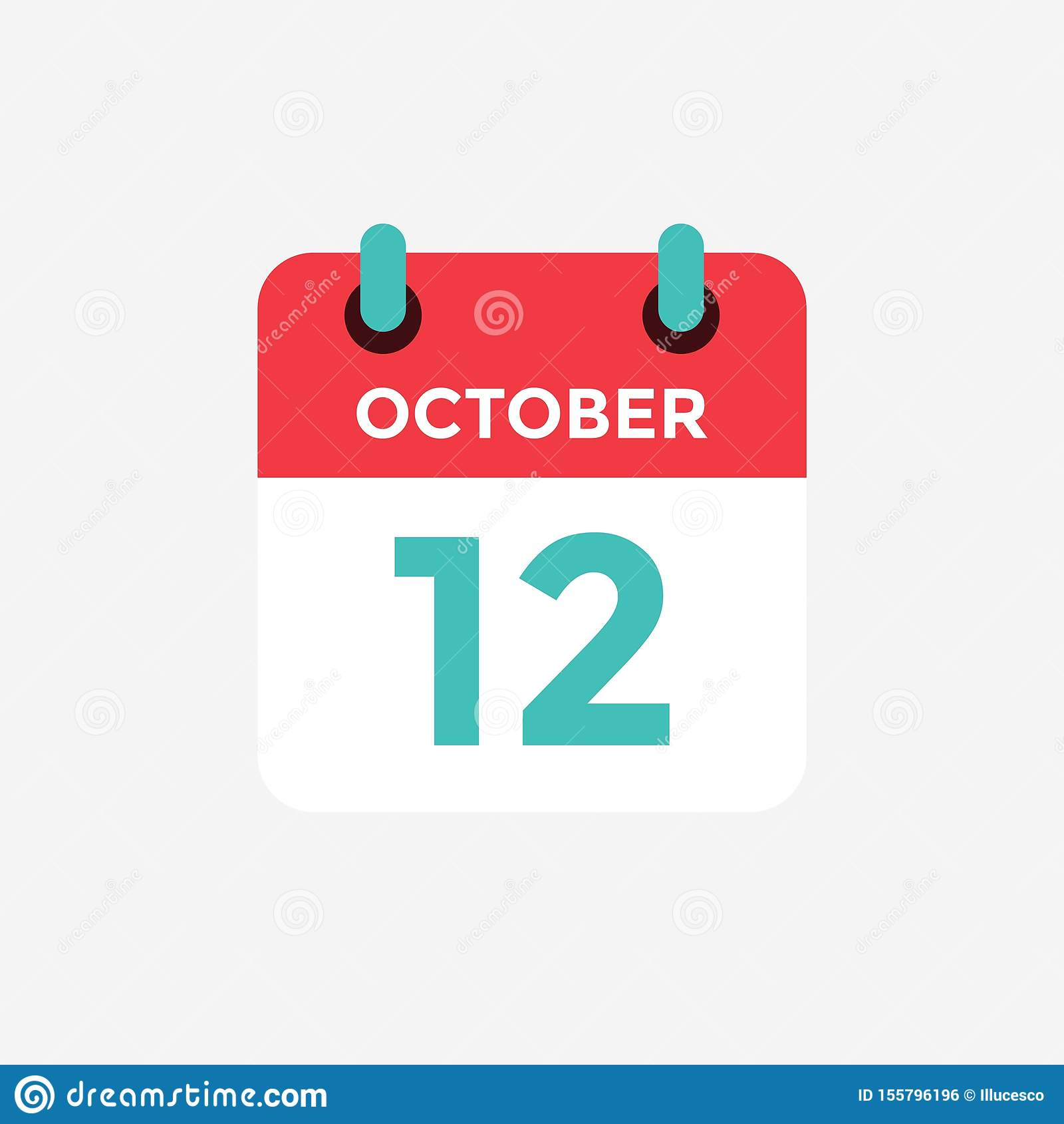 Flat Icon Calendar 12 October. Date, Day And Month. Stock with 12 Month Calendar Icon