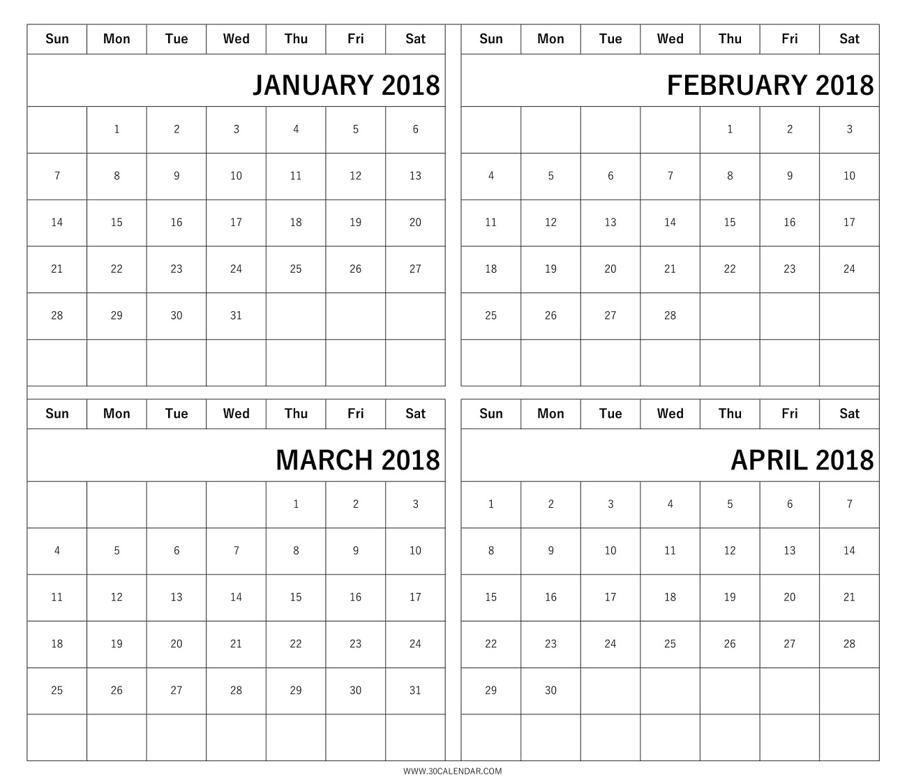 Four Month Calendar Template :Free Calendar Template for 4 Month Calendar Printable