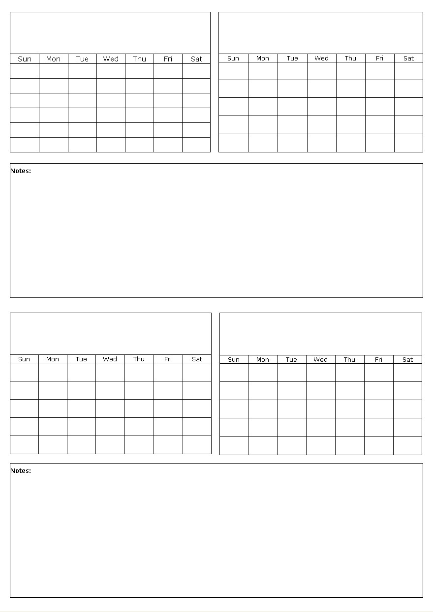 Four Months On A Page Blank Calendar Template in 4 Month Calendar Printable