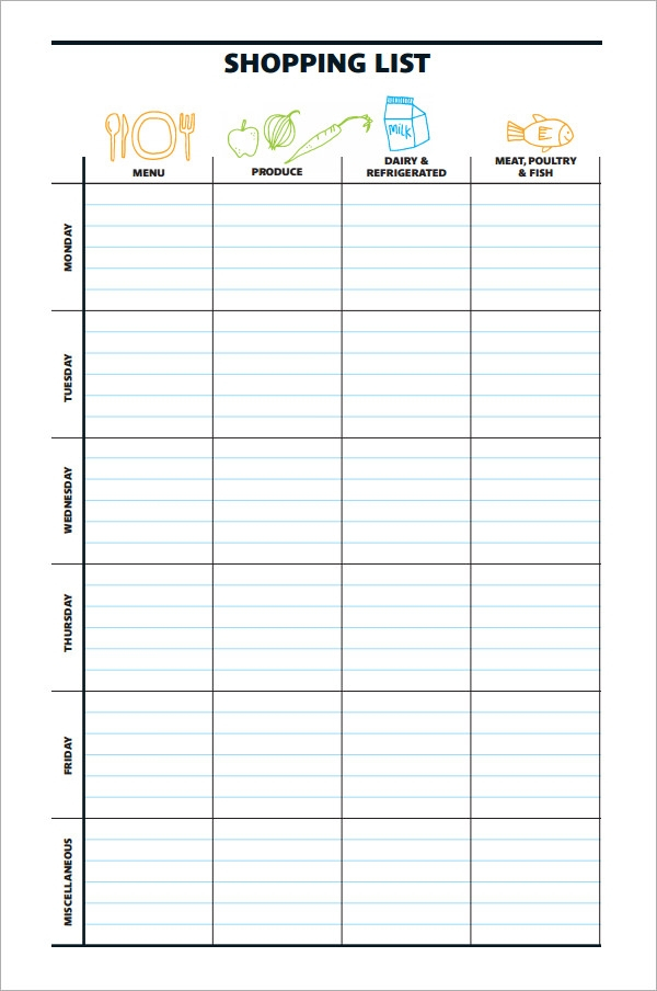 Free 7+ Shopping List Samples In Pdf with Printable Blank Shopping List