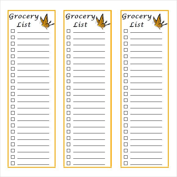 Free 8+ Grocery List Samples In Pdf | Ms Word | Excel in Printable Blank Shopping List