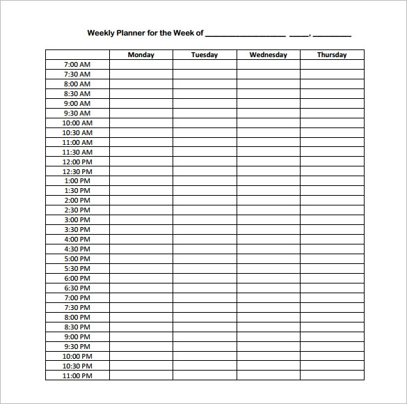 Free Appointment Schedule Template Monday Thru Friday with regard to Hourly Planner Template