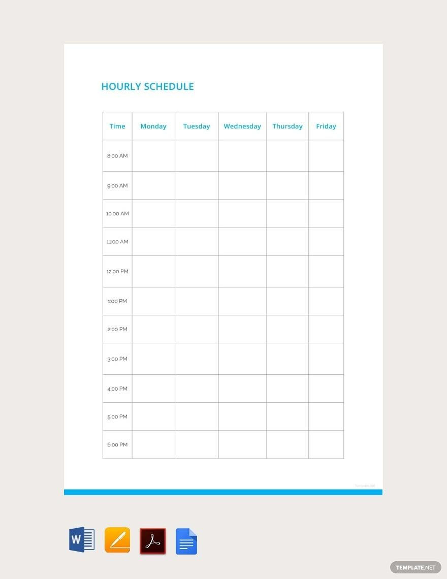 Free Blank Hourly Schedule Format Template  Pdf | Word throughout Blank Hourly Calendar