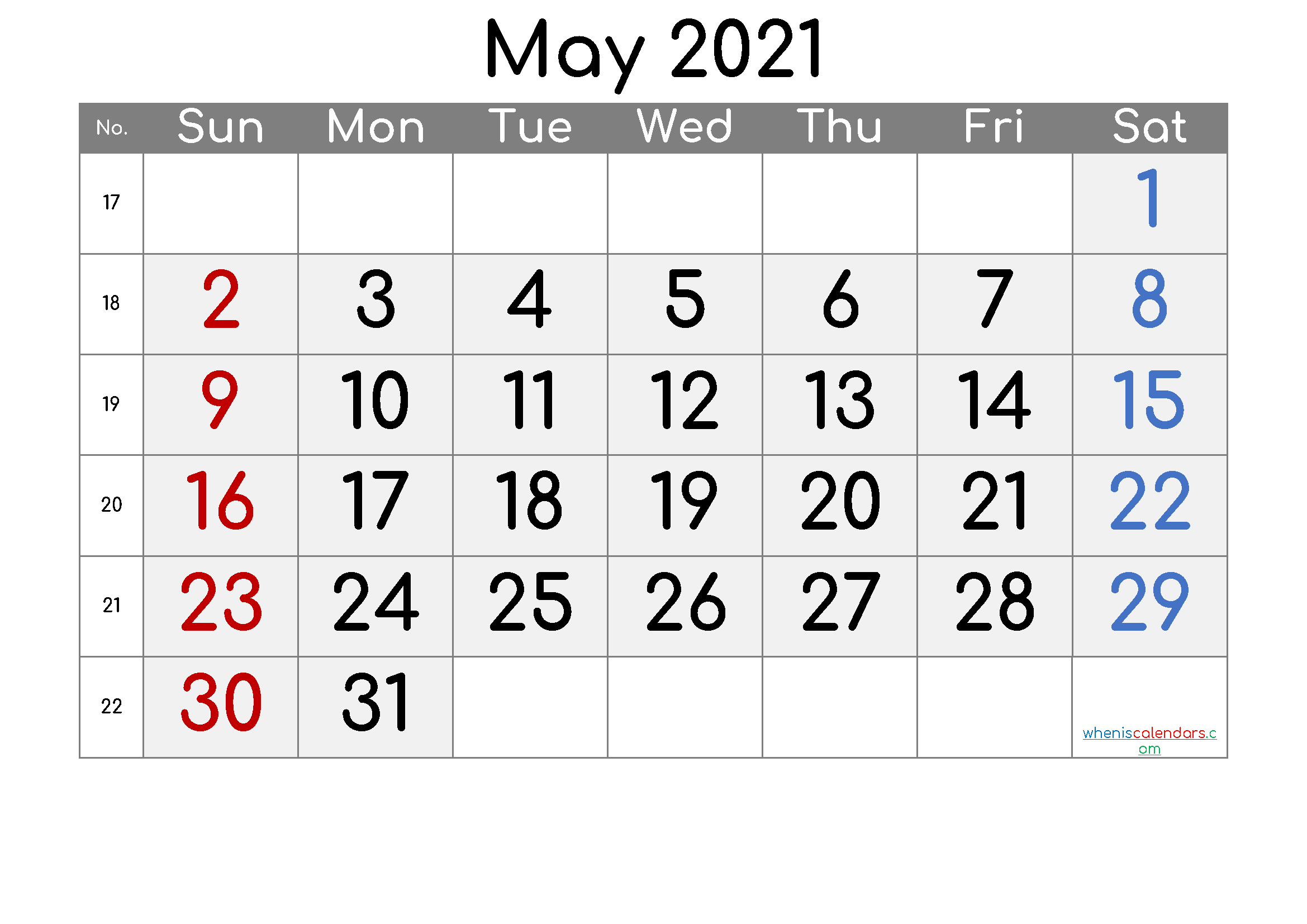 Free May 2021 Calendar With Week Numbers throughout Free Calendar Numbers