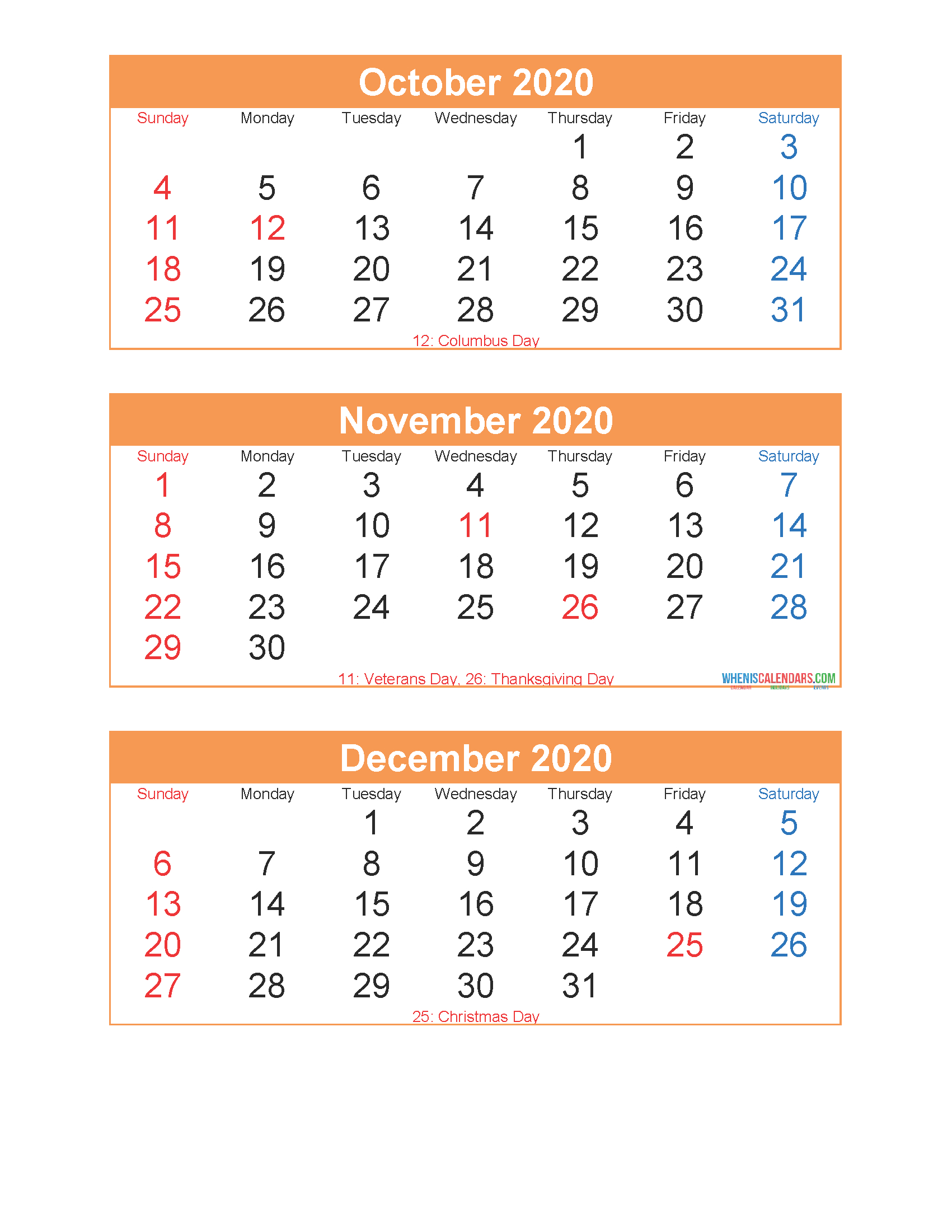 Free Printable 3 Month Calendar 2020 Oct Nov Dec Pdf, Excel within Excel 3 Month Calendar