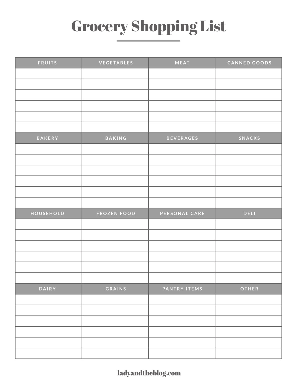 Free Printable Blank Grocery List in Printable Blank Shopping List