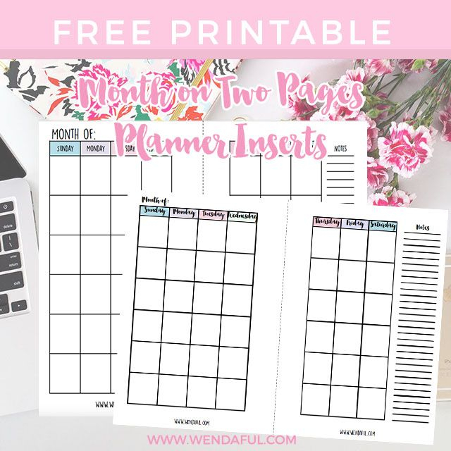 Free Undated Month On Two Pages Planner Inserts | Personal with Wendaful Free Printables