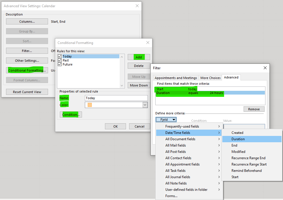 Highlighting The Current Day In Outlook 2013 Calendar pertaining to Outlook Calendar Conditional Formatting