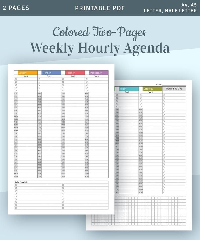 Hourly Planner Printable Weekly Planner Printable Undated in Hourly Calendar Pdf