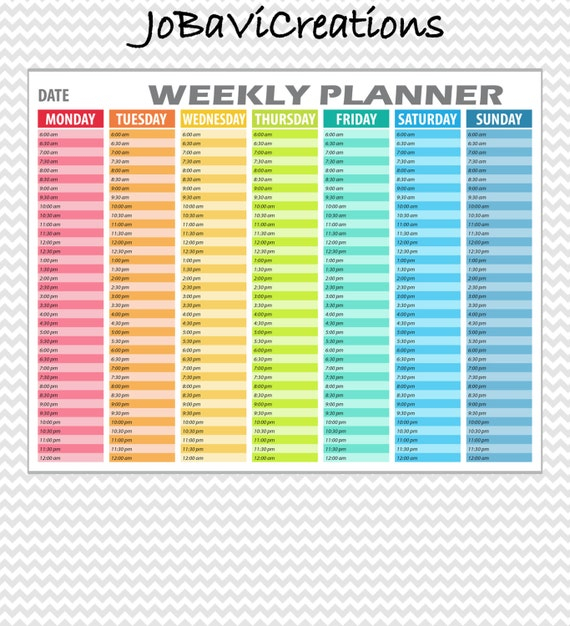 Hourly Weekly Planner Printable. Daily Planning Printable. throughout Free Hourly Planner Pdf